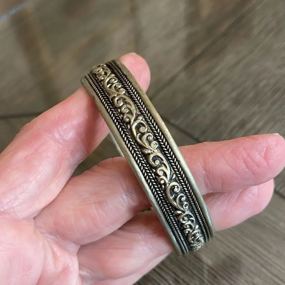 Vintage Silver-Tone Bangle Bracelet from India